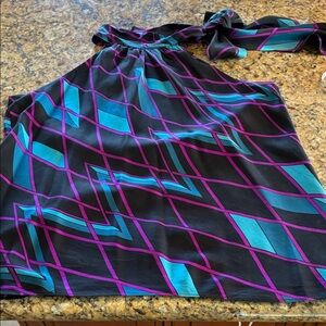 INC International Concepts Vibrant Black and Teal Geometric Halter Top